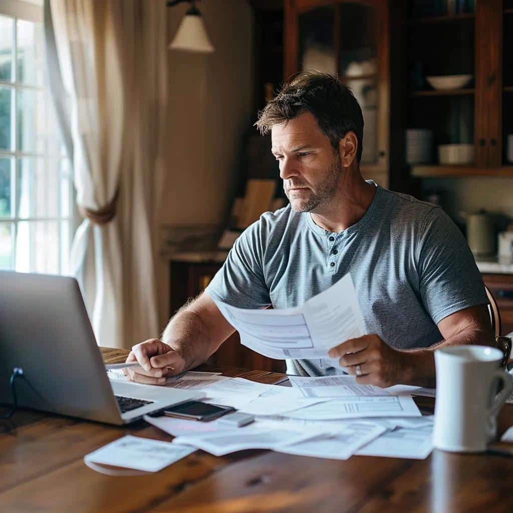 Homeowner carefully reviewing a roofing contractor's license and insurance documents, emphasizing our commitment to transparency